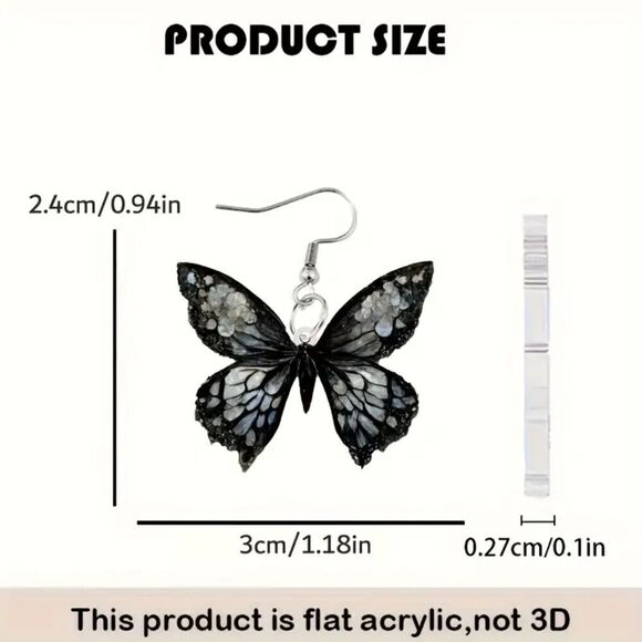 New - Lightweight Grey Dangling Butterfly Earrings - Picture 4 of 4